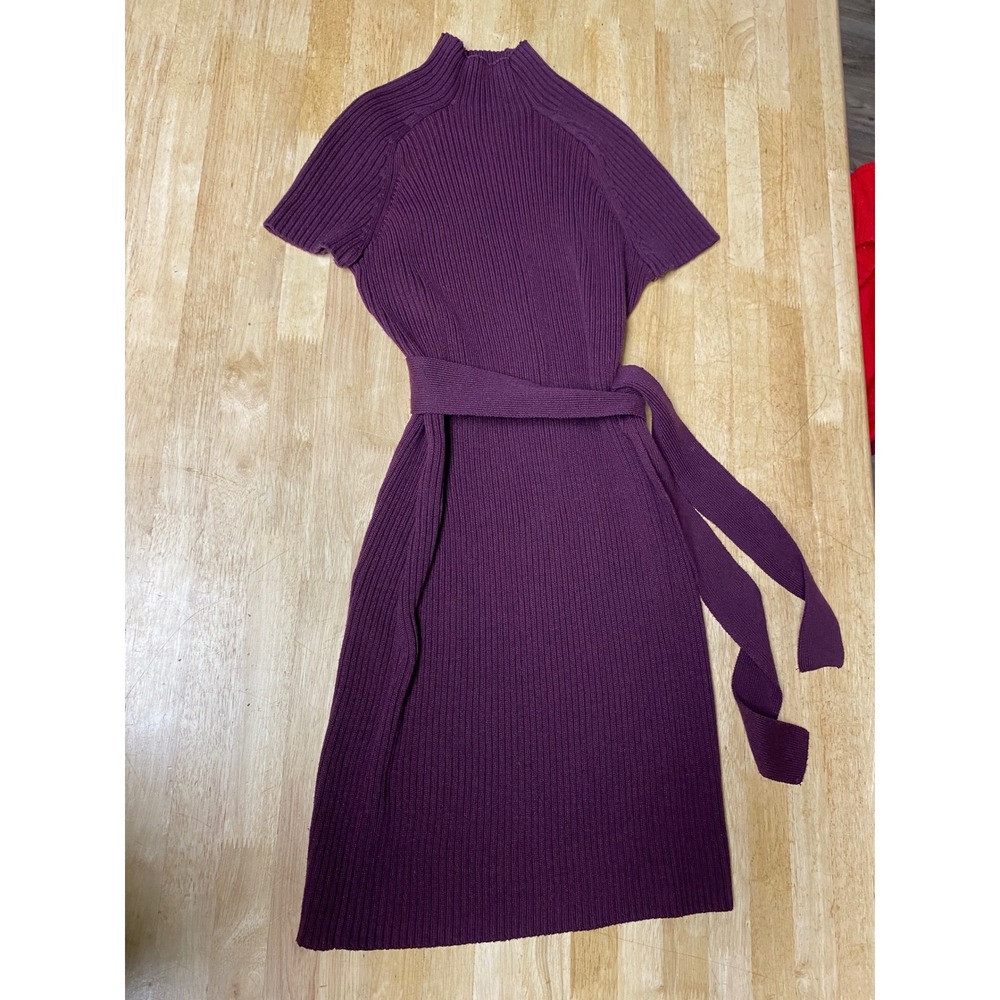 Calvin Klein Purple Sweater Dress Size Large Short Sleeve Tie Waist